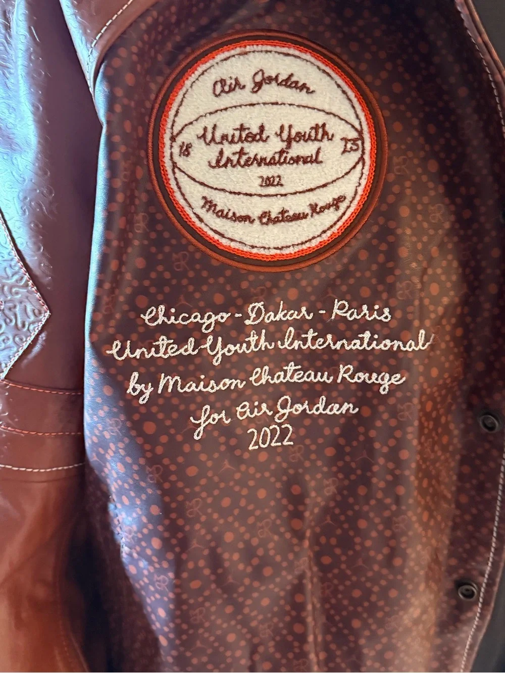 Air Jordan Maison Chateau Rouge Leather Flight Jacket Brown Basalt XL NWT
